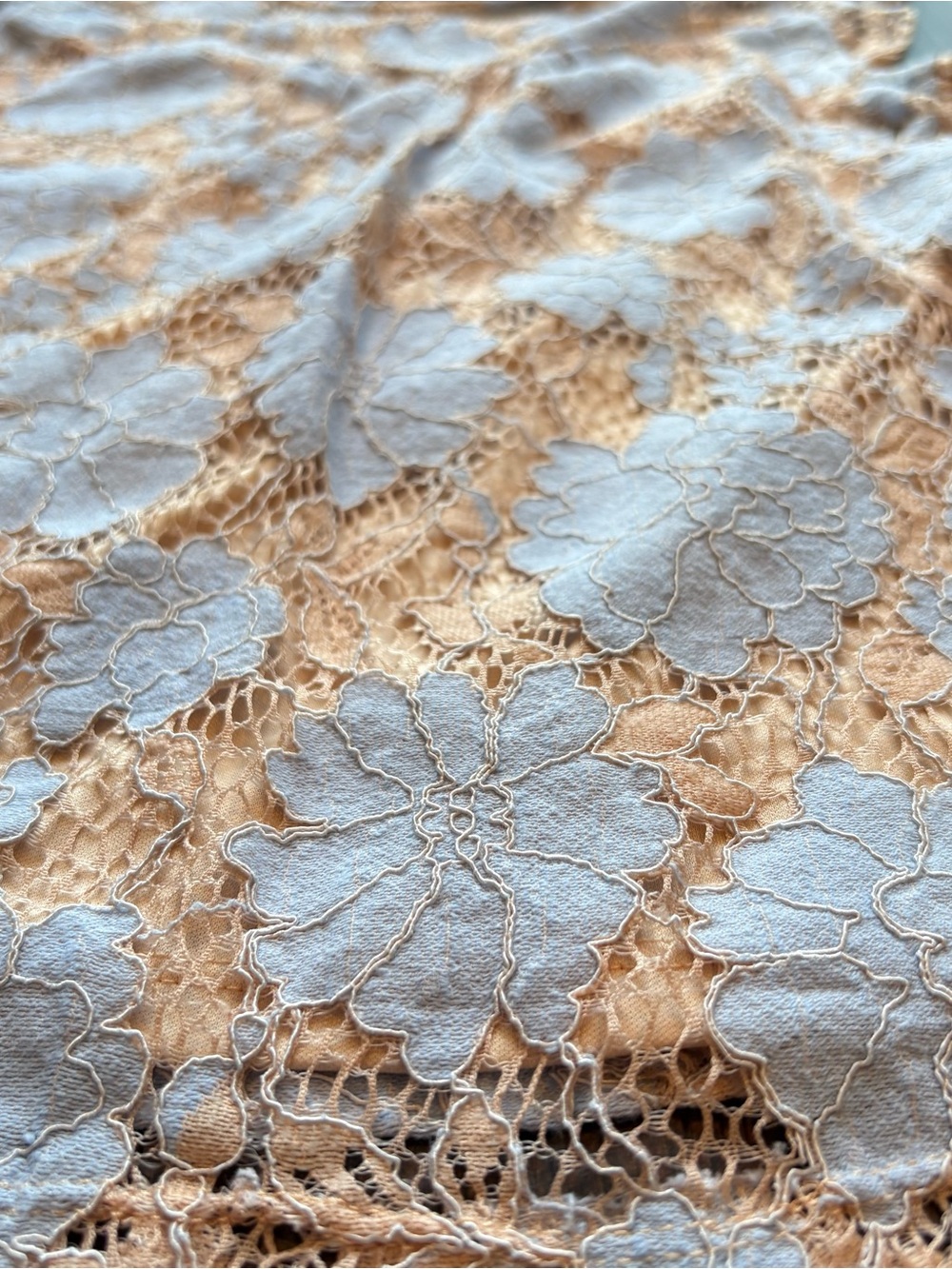 Monteau Coquette Light Blue Cream Floral Lace Flutter Sleeve Top Romantic Boho S - Picture 6 of 7